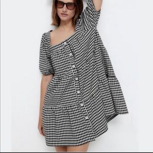 NWT ZARA Square Neck Gingham Minidress